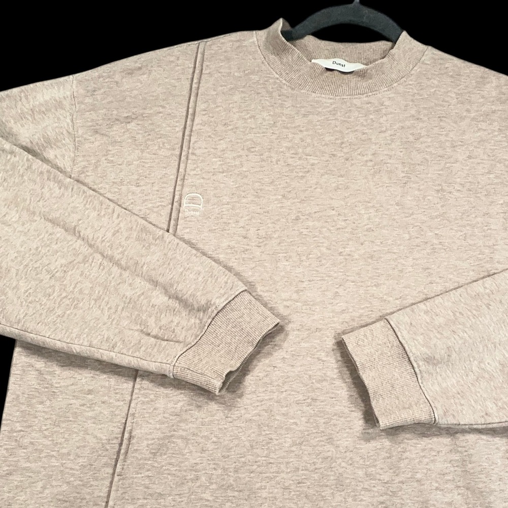 Dunst Unisex Mock Neck Logo Crease Sweatshirt Sz Medium Melange Beige Minimalist